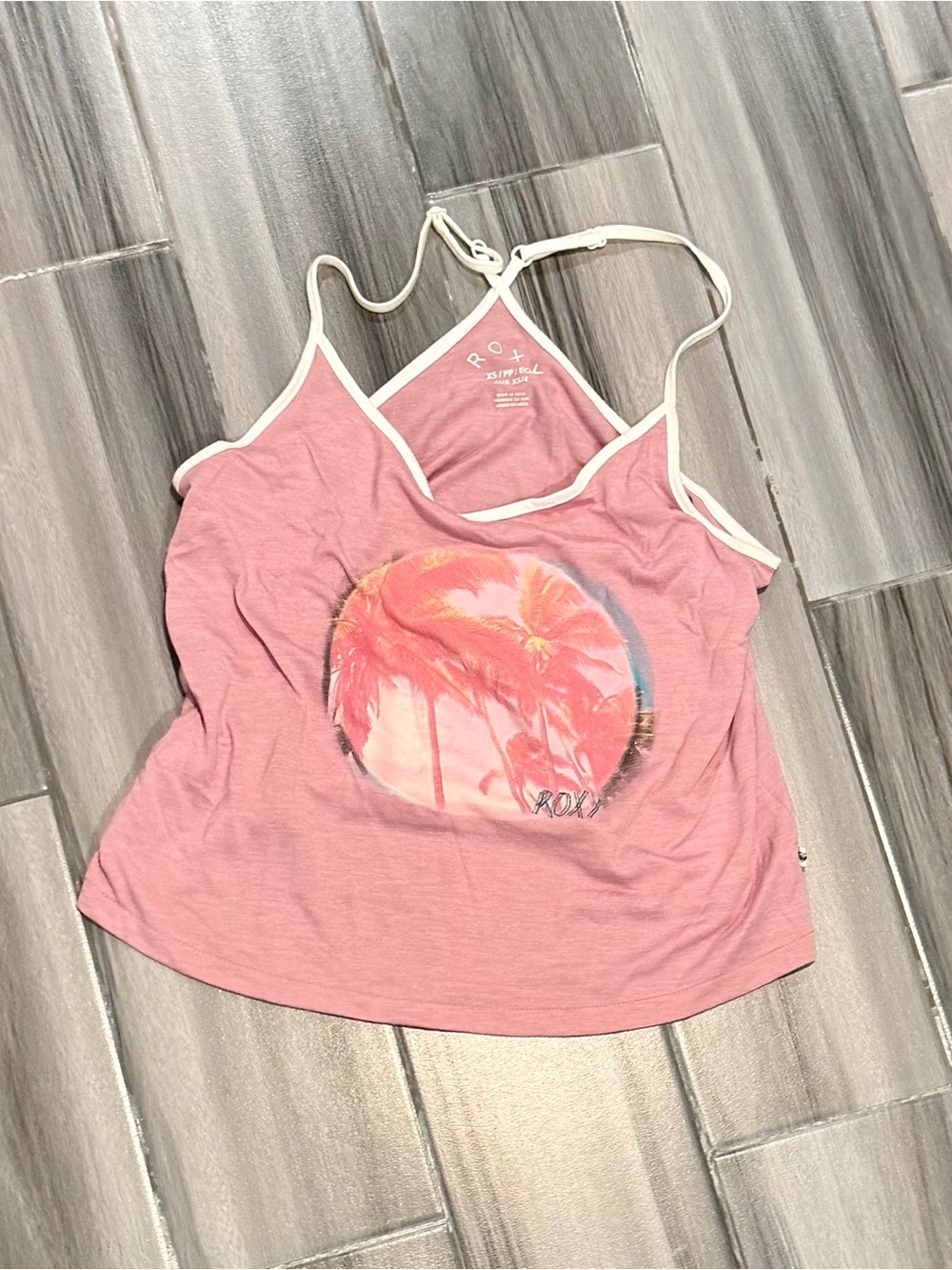 Roxy Pink Palm-Print Camisole with White Trim